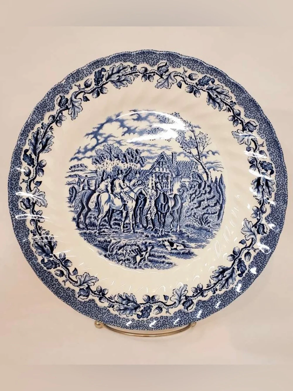 Royal Wessex Blue White Transferware 10” Plate Wall | Fox Hunt English Cottage